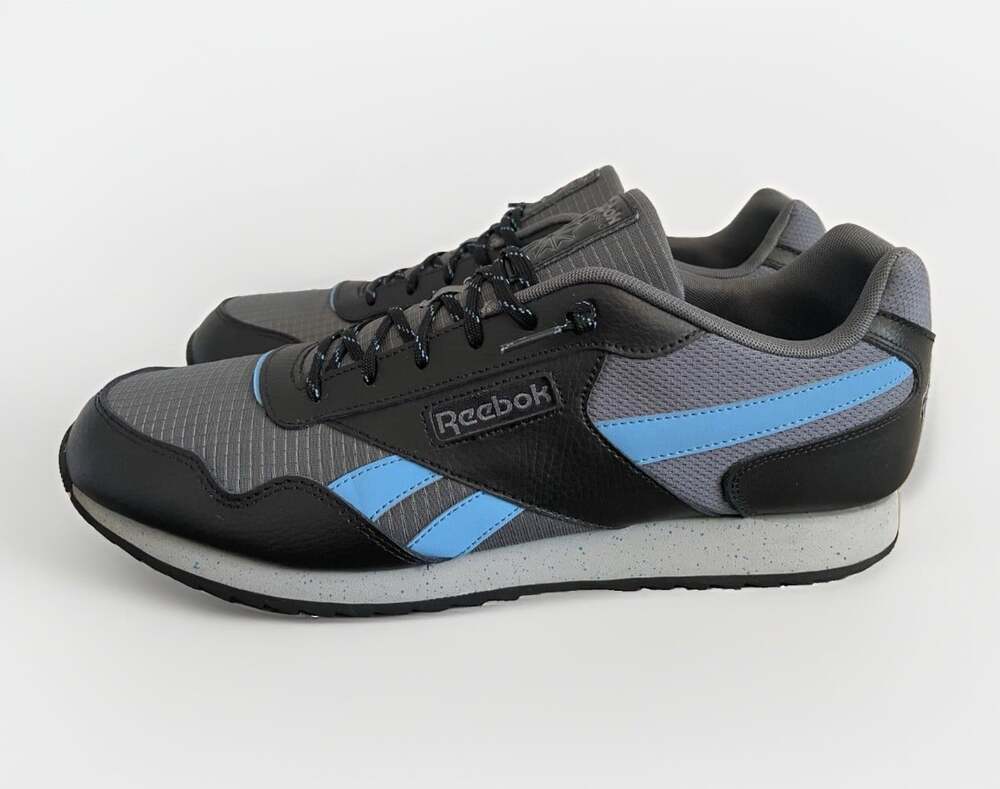 Reebok Classic Mens 15 Low Athletic Sneakers Gray Black Blue Leather & Nylon EUC